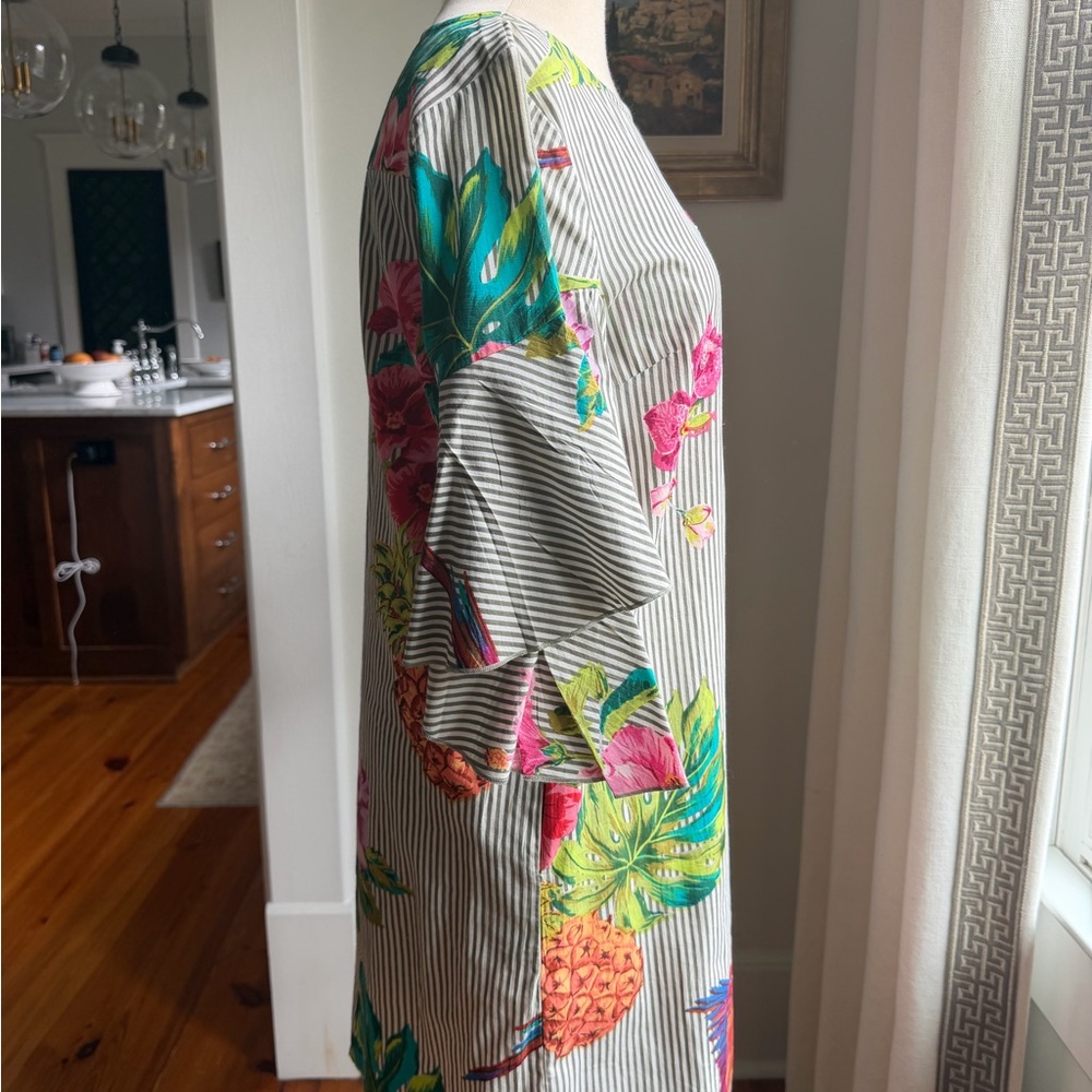 Derhy Floral Striped Dress with Ruffle Sleeves - Picture 3 of 7